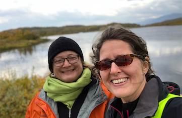 (l. to r.) Julie Bryce and Ruth Varner after sampling late season water chemistry